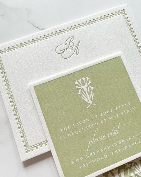 Setting the tone for an exquisite farm wedding with the Andras suite from @bellafigura. Luxurious cotton paper, soft greens, and a fun oval die-cut. Schedule a consult and let us help you create the wedding suite of your dreams! #fairhopealabama #mobilealabama #stationery #envelopes #envelopeart #envelope #AlabamaWedding #WeddingInvitations #WeddingStationery #WeddingPlanning #BrideToBe #GroomToBe #WeddingInspiration #WeddingDetails #WeddingDay #WeddingPrep #WeddingStationeryDesign #WeddingP... Green Envelope Wedding Invitation, Green Wedding Details, Fredericksburg Wedding, Pretty Graphics, Printing Idea, Green Wedding Inspiration, Wedding Postage, Wedding Stationery Design, Alabama Weddings