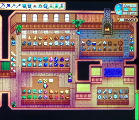 Stardew Valley Organized Museum, Museum Collection Stardew, Stardew Valley Museum Collection, Museum Layout Stardew, Sdv Museum Layout, Museum Stardew Valley, Stardew Museum Layout, Stardew Museum, Stardew Valley Museum Layout