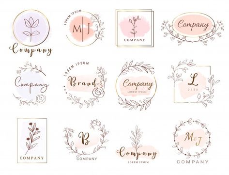 Plantillas de logos florales premium para bodas y productos. | Vector Premium Web Design Logo Ideas, Planner Logo Design, Brown Roses, Leaves Decoration, Icon Jewelry, Logo Flower, Timeless Logo, Wedding Watercolor, Logo Floral