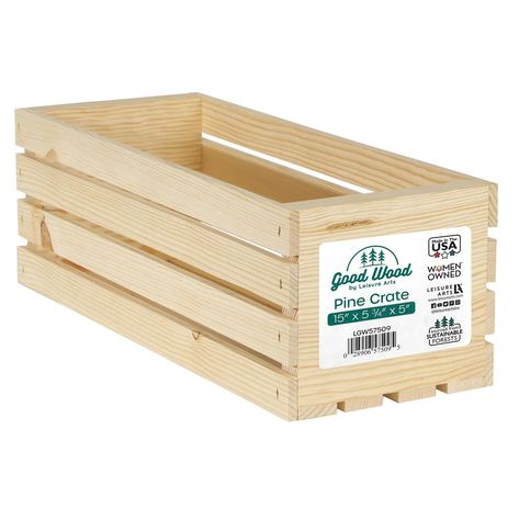 PRICES MAY VARY. This wooden crate 15"x 5.75"x 5" comes from sustainable forests which is strong, durable, and made in the USA. This decorative wood box provides storage for every room in the house. Other wooden crates cheap unfinished can't compare to our quality! Wood slats measure approximately 1/4" thick. Crate is hand assembled. Made of natural pine wood, our crates bin brings vintage primitive elegance to your home decor with a rustic farmhouse feel. Each box is sanded to a smooth finish a Crates For Storage, Unfinished Wood Crates, Small Wooden Crates, Good Wood, Home Decor Boxes, Catchall Tray, Whitewash Wood, Crate Storage, Leisure Arts