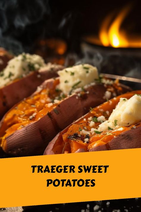 Add a touch of sweetness to your grill with Traeger sweet potatoes. A savory-sweet sensation! Smoked Recipes, Cooking Games, Pellet Grill, Vegan Paleo, Sweet Savory, Sweet Potatoes, Weeknight Dinner, 4 Ingredients, Serving Platters