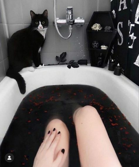 Witchy Bathroom Decor, Goth Bathroom Decor, Gothic Bathroom Ideas, Witchy Bathroom, Goth Bathroom, Gothic Bathroom Decor, Gothic Bathroom, Bath Aesthetic, Black Cat Aesthetic