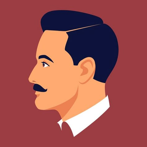 Male Portrait Illustration, Man Profile Illustration, Vector Self Portrait, 2d Character Animation, Moustaches Men, Drink Illustration, Barber Logo, Side Portrait, Character Hair