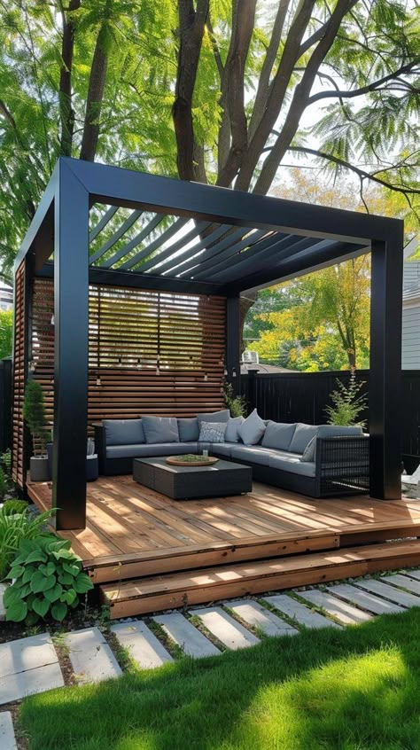 Gazebo Interior Ideas, Closed In Patio Ideas, Gazebo Decorating Ideas, Gazebo Ideas Backyard, Modern Gazebo, Gazebo Ideas, Outdoor Gazebo, Modern Pergola, Modern Backyard Landscaping