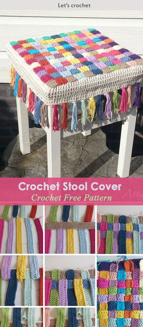 Stool Cover Crochet Free Pattern Crochet Chair Covers Free Pattern, Crochet Stool Cover, Stool Cover Crochet, Crochet Furniture, Crochet Cover, Stool Covers, Pineapple Crochet, Easy Crochet Projects, Crochet Gift