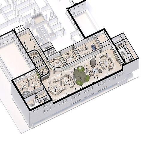 Library Plan, Bjarke Ingels Group, Kindergarten Design, Plans Architecture, Office Plan, Bjarke Ingels, Interior Design Presentation, Concept Diagram, Community Space