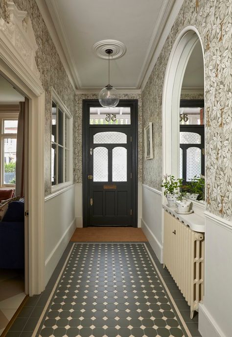 Kew Gardens, West London — Polly Ashman Design Victorian Entrance Hall, Interior Design Visual Presentation, London Homes Interior, Entrance Tiles, Victorian Entrance, Vision Board House, Internal Window, 1930s House Renovation, Beautiful Terrace