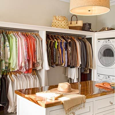 Clean clothes go straight from the dryer to the drawer in this walk-in closet, no hamper required. | Photo: Olson Photographic/Cornerhouse Stock | thisoldhouse.com Inlaw Suite, Family Closet, Closet Redo, Built In Dresser, Laundry Ideas, Laundry Room Closet, Clean Clothes, Laundry Closet, Dream Closets