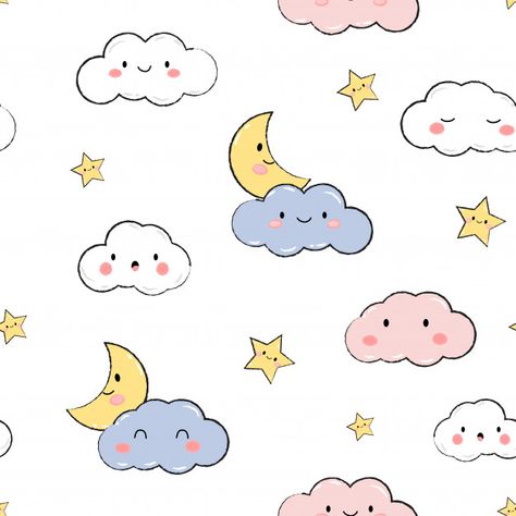 Cute sky stars clouds pastel cartoon doodle seamless pattern Vector | Premium Download Clouds Cute Drawing, Cloud Cartoon Drawing, Cute Sky Drawing, Cloud Cute Drawing, Cartoon Clouds Drawing, Cute Stars Drawing, Cute Clouds Drawing, Cloud Cartoon Cute, Cute Star Drawing