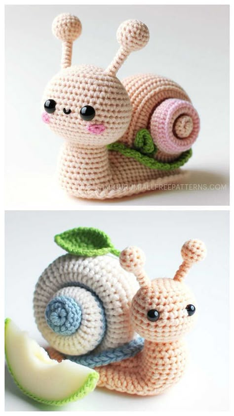 Amigurumi Snail, Free Crochet Toy Patterns, Crochet Stuffy, Crochet Snail, Amigurumi Projects, Crochet Cat Toys, Diy Crochet Toys, Christmas Crochet Patterns Free, Crocheted Animals