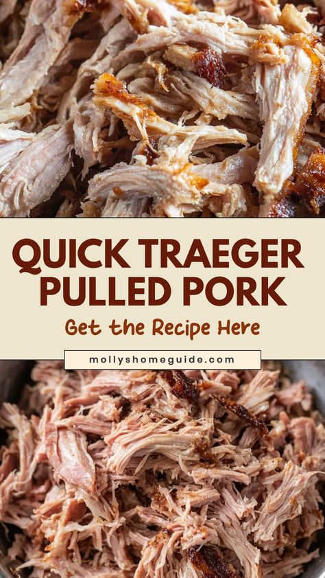 Indulge in tender and flavorful Traeger pulled pork that is perfectly smoked to perfection. Learn how to create this mouthwatering dish at home with our easy-to-follow recipe. Elevate your BBQ game with the rich and juicy taste of Traeger pulled pork - a guaranteed crowd-pleaser at any gathering or cookout. Impress your friends and family with this delicious and satisfying dish that pairs perfectly with your favorite sides. Pulled Pork With Pepperchinis, Pork Roast Grill Recipes, Pulled Pork Shoulder Recipes, Traeger Meat Recipes, Pulled Pork Marinade Recipes, Pulled Pork On Smoker, Pulled Pork Recipes Oven, Traeger Pork Shoulder, How To Make Pulled Pork