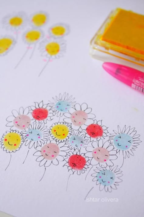 Fingerprint Cards, Thumbprint Art, Fingerprint Art, Daisy Scouts, Girl Scout Ideas, Kid Art, Handprint Art, 수채화 그림, Childrens Crafts