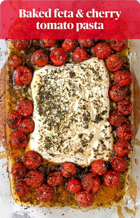 Feta Tomatoes Olive Oil, Baked Feta And Tomato Dip, Feta And Cherry Tomatoe Bake, Cherry Tomato And Feta Recipes, Feta Baked With Tomato And Oregano, One Pan Tomato Feta Pasta, Backed Feta With Tomatoes, Feta Cheese Tomato Bake, Feta Cheese And Cherry Tomatoes