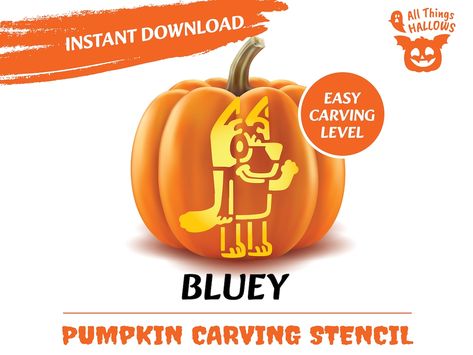 Bluey Pumpkin Stencils, Bluey Character Pumpkins, Pumkin Carving Bluey, Bluey Cartoon Pumpkin Stencil, Pumpkin Carving Bluey, Bluey Pumpkin Carving Stencil, Pumpkin Carving Ideas Bluey, Bluey Pumpkin Carving, Pumpkin Painting Stencils