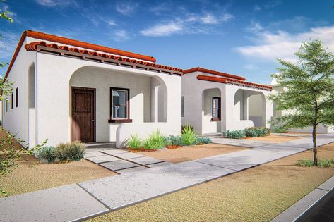 Homeless housing developer aims to bring back the bungalow court - Curbed LA Bungalow Court, Homeless Housing, Multifamily Housing, City Planner, Modern Architects, Prefabricated Houses, Homeless People, Affordable Housing, Spanish Style