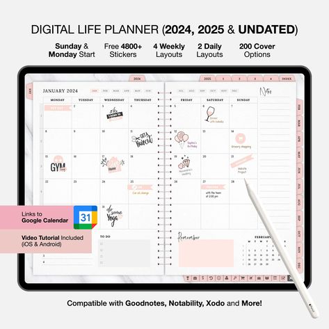 Digital Planner GoodNotes, 2024 2025 + Undated iPad Planner, Life Planner, Daily, Weekly & Monthly Planner, Notability Planner goodnotesjournal #languageplanner Study Planner App, Goodnotes Ideas, Goodnotes Aesthetic, Goodnotes Free, Google Agenda, Landscape Planner, Digital Life Planner, Digital Planner For Goodnotes, Free Digital Planner