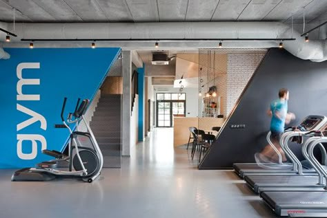 Adrenalina Fitness by Spacelab | Agnieszka Deptula Architekt | Spa facilities Fitness Design Gym, Gym Interiors, Commercial Gym Design, Fitness Center Design, Sports Physical Therapy, Gym Designs, Gym Center, Studio Gym, Sports Facility