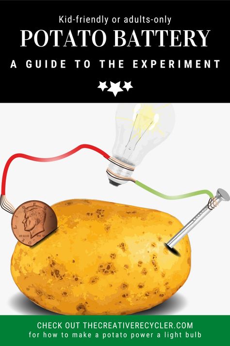 Have you ever heard of powering a light bulb using a potato? If you haven’t and you or your children are fascinated by the very idea, you definitely should have a go at it. Fortunately, it’s fairly simple to do and doesn’t even require much equipment! a guide to the potato light bulb experiment You can do this at home and talk your child through the science of it. #experiment #potato #experiment Potato Power Science Fair Project, Household Science Experiments, Potato Electricity Science For Kids, Potato Science Experiment For Kids, Potato Electricity Experiment, Potato Stem Activities, Battery Experiments For Kids, Potato Light Bulb Experiment, Innovative Ideas For Science Project