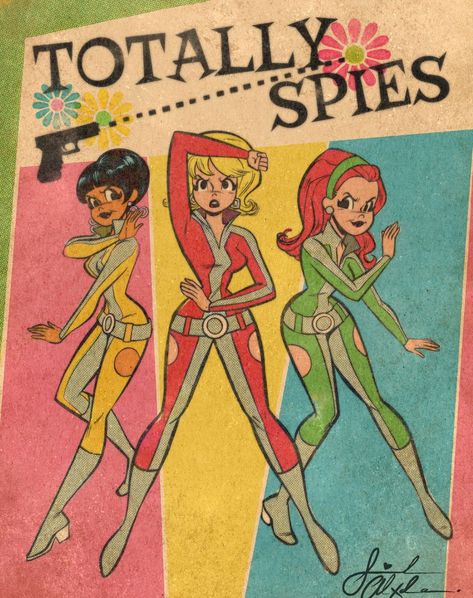 Savannah Alexandra on Instagram: “My newest youtube video is up! In my video I show how I "vintagify" a modern cartoon like Totally Spies into a vintage style! I was…” Totally Spies Poster Vintage, 70s Cartoon Aesthetic, Savannah Alexandra Art, Totally Spies Poster, Obscure Cartoons, Totally Spies Aesthetic, Vintage Cartoon Art, Vintage Comic Art, Retro Art Style