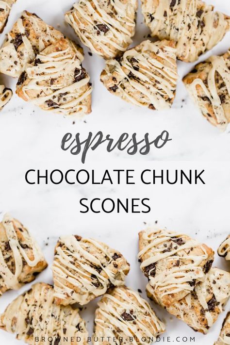 Dark Chocolate Scones Recipe, Chocolate Chip Espresso Scones, Browned Butter Chocolate Chunk Muffins, Scone Ideas Sweet, Scone Breakfast Platter, Dark Chocolate Scones, Chocolate Espresso Scones, Espresso Scones Recipe, Types Of Scones