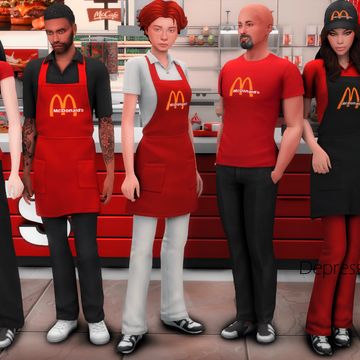 Sims 4 Diner Uniform, Sims 4 Cc Mcdonalds, Sims 4 Waitress Outfit, Sims Uniform, Sims 4 Mcdonalds, Mcdonalds Uniform, Sims Food, Sims 4 Restaurant, Waitress Outfit