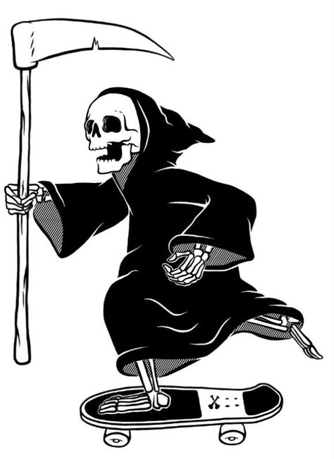 sk8 is not dead High Doodles, Skater Tattoos, Skate Tattoo, Skateboard Tattoo, Black Ink Art, Don't Fear The Reaper, Grim Reaper Tattoo, Reaper Tattoo, Skate And Destroy