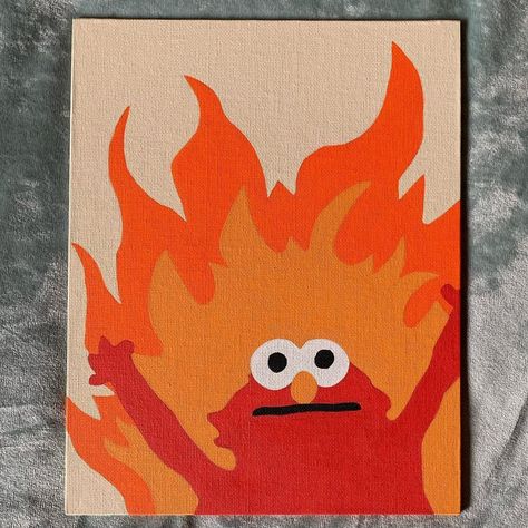 RachelsArtFarts on Instagram: “Hell Fire Elmo is off to his new home in CANADA!!! Eh!!! 🇨🇦 literally had to write “painting of Elmo in Hell on canvas” on the customes…” Fire Elmo Drawing, Silly Painting Ideas, Painting Ideas With Meaning, Elmo On Fire, Elmo Painting, Cool Things To Paint On Canvas, Retro Paintings Ideas, Quick Painting Ideas, Elmo Fire