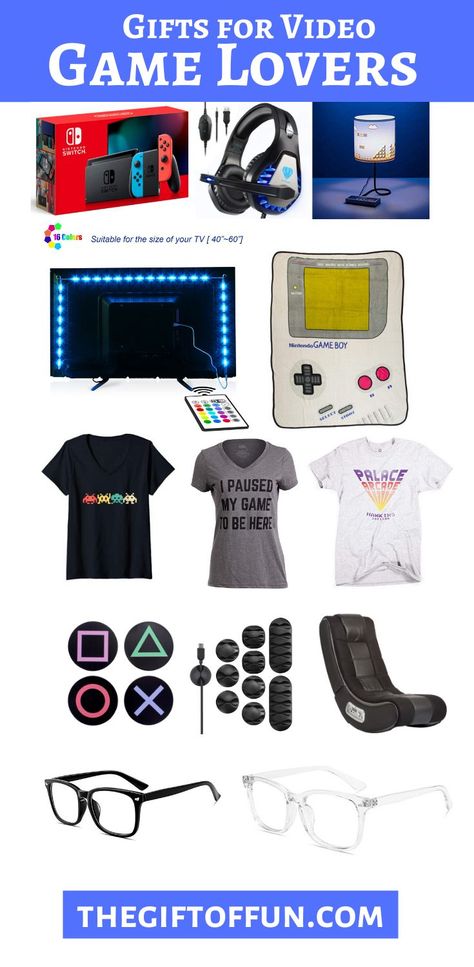 The best gift ideas for gamers and video game lovers for any holiday. Gift Ideas For Gamers, List Of Gift Ideas, Random Kid, Nerd Games, Nerdy Gifts, Gifts For Anyone, Retro Videos, Gamer T Shirt, Video Gamer