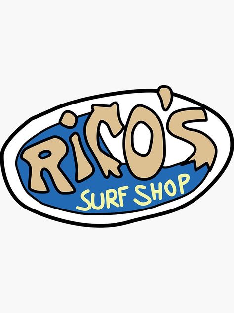 "Rico's Surf Shop Logo" Sticker by miamulin57 | Redbubble Surf Board Stickers, Surf Logo Design, Surf Shop Logos, Surf Logos, Surfing Logo, Surfer Stickers, Surf Wax, Surf Stickers, Surf Logo