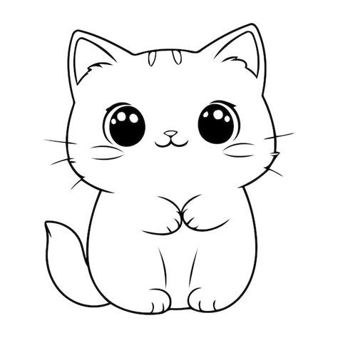 Vecteur coloriage mignon chaton kawaii p... | Premium Vector #Freepik #vector #chibi #chaton-vectoriel #cat-vectoriel #chat-bande-dessinee Simple Cat Drawing, Chat Kawaii, Cat Vector, Cute Doodles Drawings, Stickers Set, Ely, Doodle Drawings, Cat Drawing