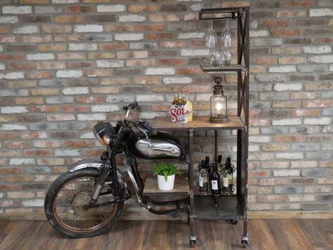 Bike Furniture, Motorcycle Table, Bike Garage, Bar Unit, Indoor Bar, Home Bars, Antique Sideboard, Beautiful Bars, Bar Home