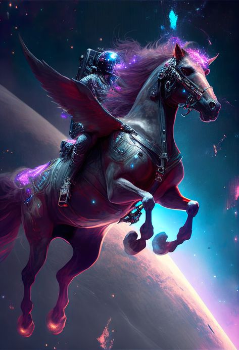 Flying Horse Tattoo, Cyberpunk Horse, Medieval Tattoos, Medieval Tattoo, Flying Horse, Space Cowboy, Creatures Art, Horse Fly, Horse Artwork