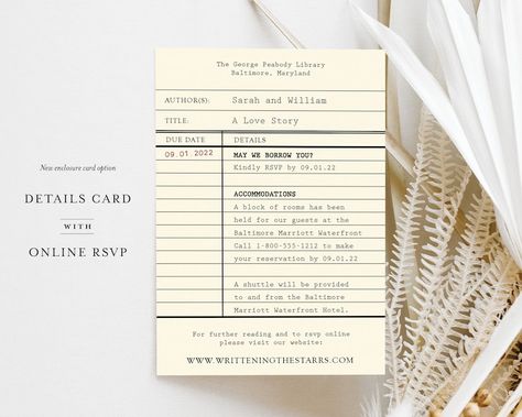 Literary Wedding Invitations Book Wedding Invitation Library Wedding Library Card RSVP Card Catalog A Love Story - Etsy Library Card Wedding Invitations, Literary Wedding Invitations, Wedding Invitations Book, Wedding Library, Book Wedding Invitations, George Peabody Library, Peabody Library, Literary Wedding, Rsvp Online