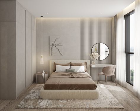 Bed On One Side Of The Room, Bedroom With Windows On Two Walls, Bed Back With Mirror, Apartment Decor Ideas Modern, Dresser Beside Bed, Medium Size Bedroom Ideas, Dresser Next To Bed, Room With Dresser, Parents Room Design