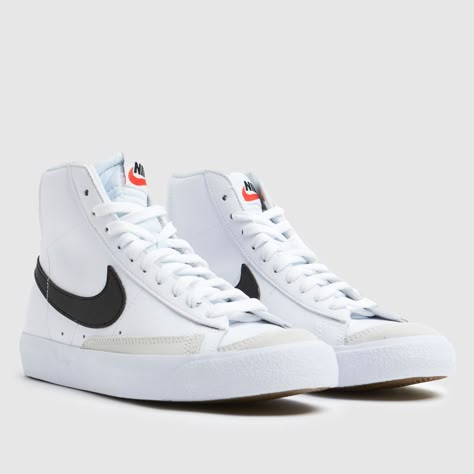 Trendy Nike Shoes For Men, Nike Blazers Black And White, Black Blazers Shoes, Black And White Air Force 1 High Top, Nike Shoes White And Black, Nike High Tops Shoes, Prom Shoes Trainers, Trendy Casual Shoes, Mike Blazers