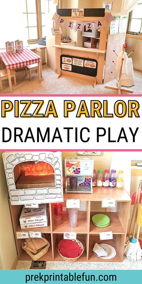 Preschool Pizza Parlor, Pizza Store Dramatic Play, Pizza Play Center, Preschool Pizza Dramatic Play, Pizza Parlor Dramatic Play Center Ideas, Food Dramatic Play Preschool, Pizza Science Preschool, Pizza Shop Preschool, Pizza Classroom Theme