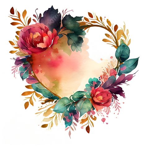 Picture Wreath, Flower Vector Art, Watercolor Flower Wreath, Watercolor Border, Hari Valentine, Watercolor Heart, Watercolor Flower Art, Cat Air, Colorful Watercolor