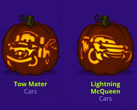 Cars Pumpkin Carving Ideas, Tow Mater Pumpkin Carving, Lightning Mcqueen Pumpkin Carving, Cars Pumpkin Carving, Car Pumpkin Carving, Painting Ideas Lightning, Lightning Mcqueen Pumpkin, Pumpkin Carving Disney, Mater And Mcqueen