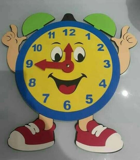 Clock Model For School Project, Clock Projects For Kids, Clock Crafts For Kids, Clock Clipart, Paper Clock, Diy Crafts For School, Easy Preschool Crafts, Shapes Kindergarten, Foam Sheet Crafts