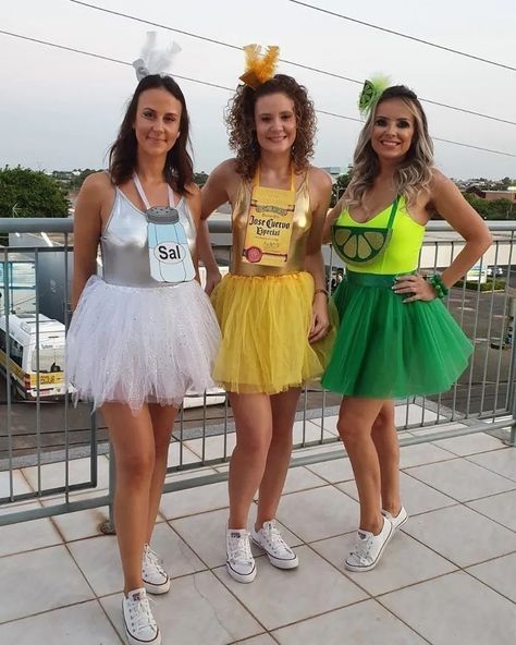 Margarita Costume, Tequila Costume, Carnaval Outfit Ideas, Tequila Outfit, Girl Group Halloween Costumes, Carnaval Outfit, Glow Birthday Party, Carnaval Costume, Trio Halloween Costumes