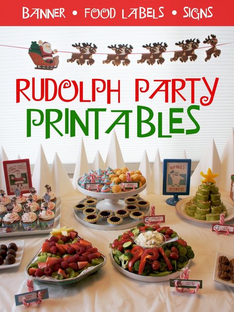 Rudolph Party Printables Rudolph The Red Nosed Reindeer Themed Christmas Tree, Rudolph Themed Dinner, Rudolph Party Food, Rudolph Dinner And A Movie, Diy Rudolph Decorations, Rudolph Party Ideas, Rudolph Birthday Party, Rudolph The Red Nosed Reindeer Party, Rudolph Movie Night