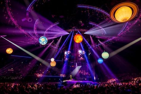 Galaxy Stage Design, Futuristic Party, Video Led, Galaxy Wedding, Concert Stage Design, Live Images, Dance Themes, Stage Set Design, Galaxy Theme