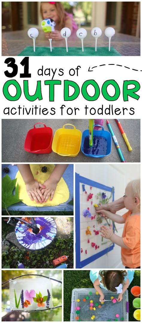 31 Days of Outdoor Activities for Toddlers:  So many fun outdoor pl Outdoor Crafts For Toddlers, Outdoor Activities For Babies, Outdoor Toddler Activities, Developmental Activities, Outdoor Activities For Toddlers, Backyard Activities, Toddler Outdoor, Activities For Toddlers, Outdoor Activities For Kids