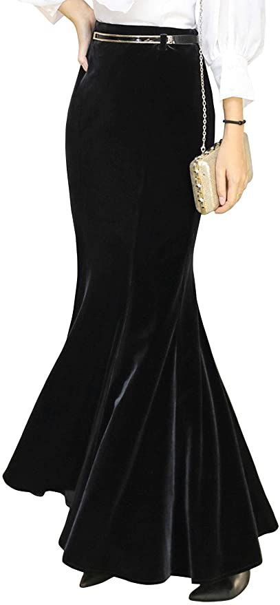 Velvet Skirt Outfit, Mermaid Maxi Skirt, Western Dresses For Women, Skirts Flowy, Black Lehenga, Black Velvet Skirt, Fishtail Skirt, Black Clothing, Velvet Skirt