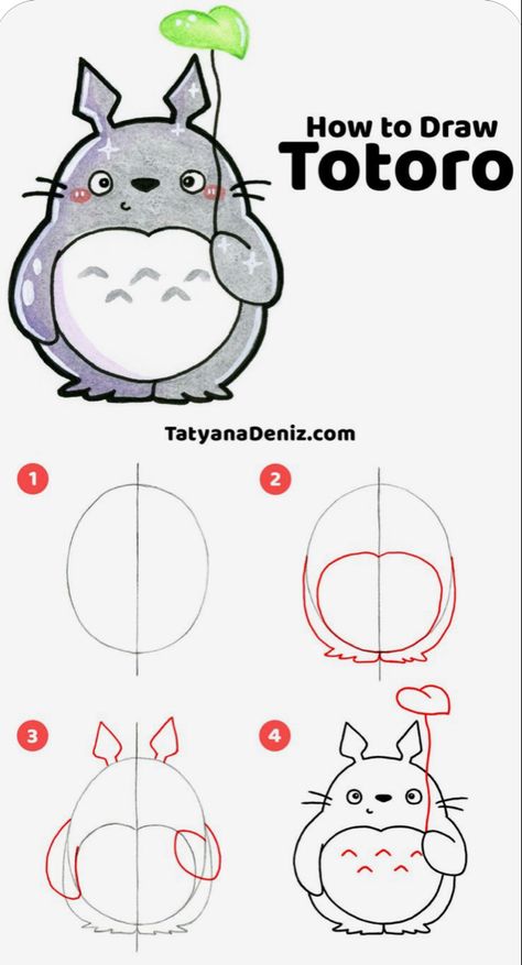 How To Draw Totoro, Draw Totoro, Totoro Drawing, Totoro Diy, Draw Kawaii, Easy Disney Drawings, Easy Flower Painting, Yearbook Quotes, Japanese Drawings