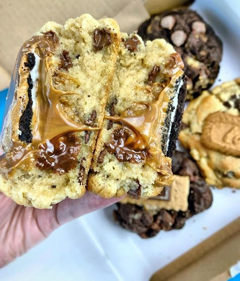 Big Cookies Aesthetic, Mega Stuffed Cookies, Jumbo Gourmet Cookies, Fat And Weird Cookie Copycat, Big Stuffed Cookies, Big Thick Cookies, Loaded Cookies Recipe, Fat Cookie Recipes, Mega Cookies