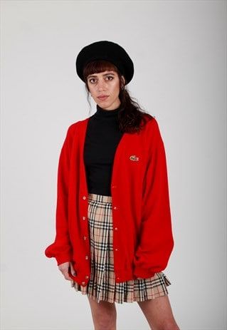 Lacoste Cardigan Outfit, Red Oversized Cardigan, Lacoste Cardigan, Tie Dye Disney, Some Hairstyles, She Is The Moment, Cardigans Women, Cardigan Outfit, Disney Bounding