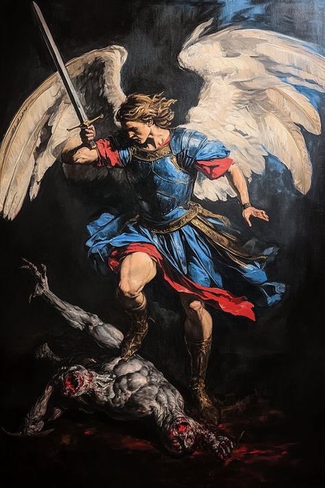 Saint Michael Angel, Warrior Paint, Saint Gabriel, Jesus Christ Artwork, Heaven Art, Rennaissance Art, Bible Images, Jesus And Mary Pictures, Christian Artwork