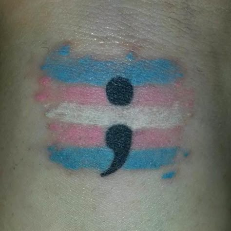 Semicolon Tattoo Ideas, Colon Tattoo, Gay Tattoo, Pride Tattoo, Trans Art, Semicolon Tattoo, Trans Flag, Tattoo Ideas For Men, Tattoo Design Drawings