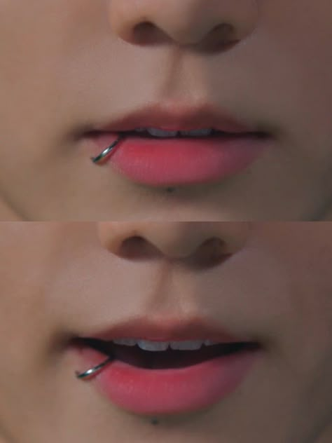 Kpop Piercings Female, Lips Piercing Aesthetic, Lip Piercing Scar, Pirsing Lips, Lip Ring Aesthetic, Pirsing Lip, Piercing Labret Lateral, Lip Piercings Aesthetic, Labret Lateral